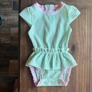 Unknown brand- Striped Green & Pink Peplum Baby Romper